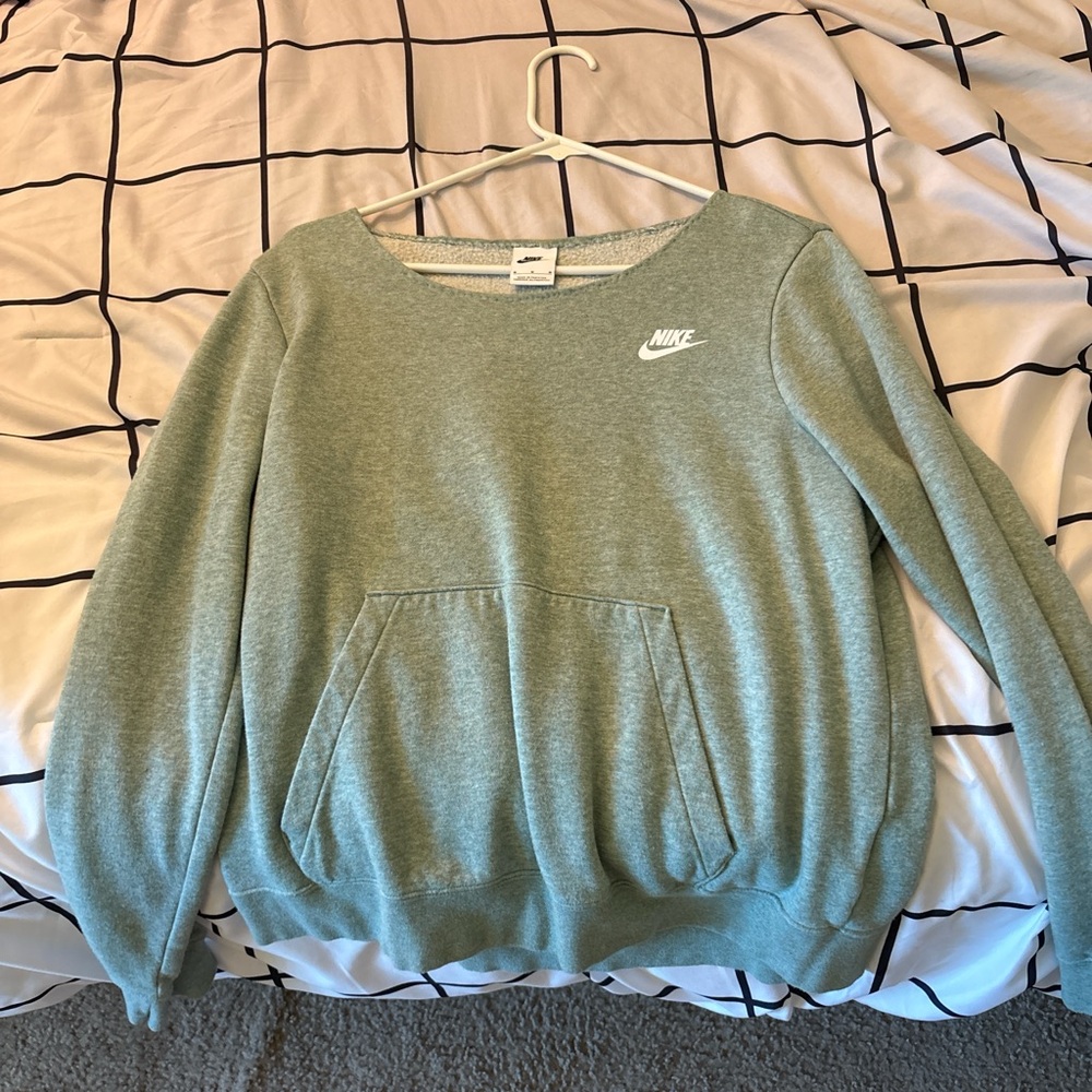 Nike sage green off the shoulder crewneck